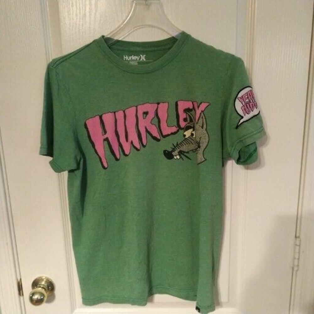 Hurley International Shirt Mens Medium Green Vintage Short Sleeve Skater Rat